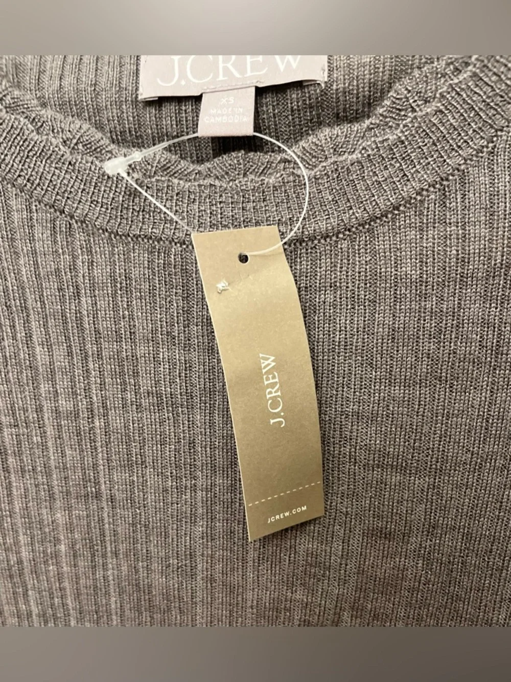 NWT J. Crew Ribbed Long Sleeve Top 100% Merino Wool Women's Size XS Grey